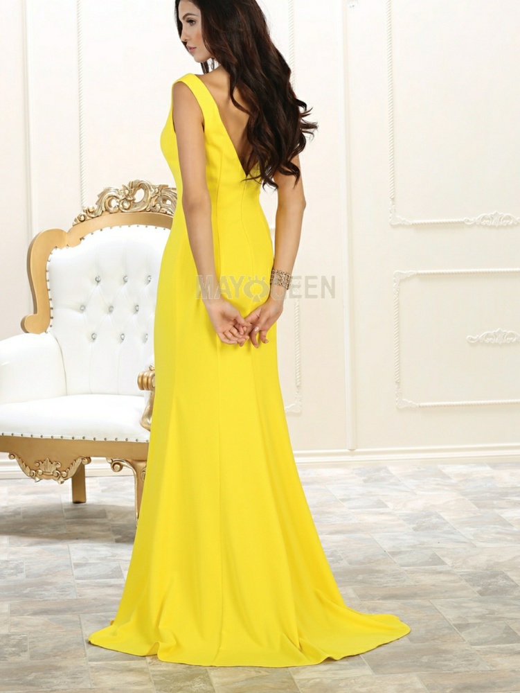 Magenta pink yellow or royal blue fitted formal evening gown - Picture 2 of 7